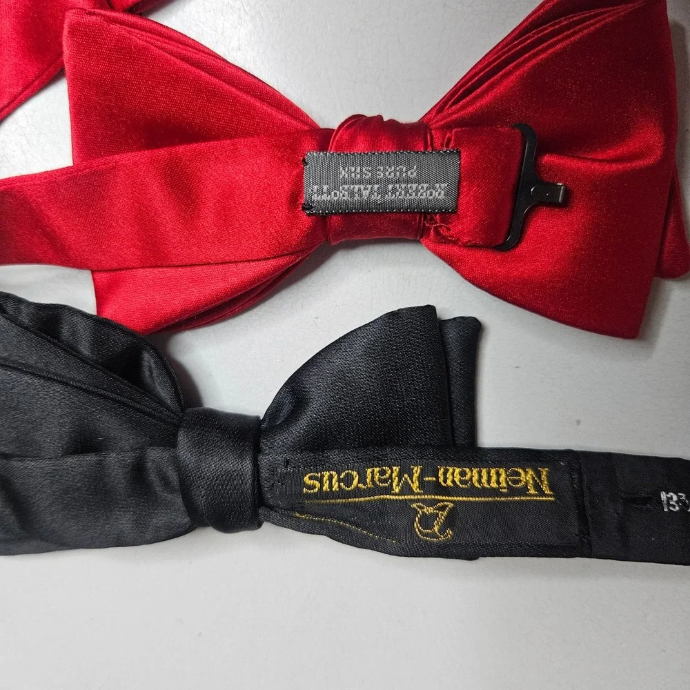 Bow Ties Lot 2 Robert Talbott & Neiman Marcus Silk Red Black Formal Adjustable